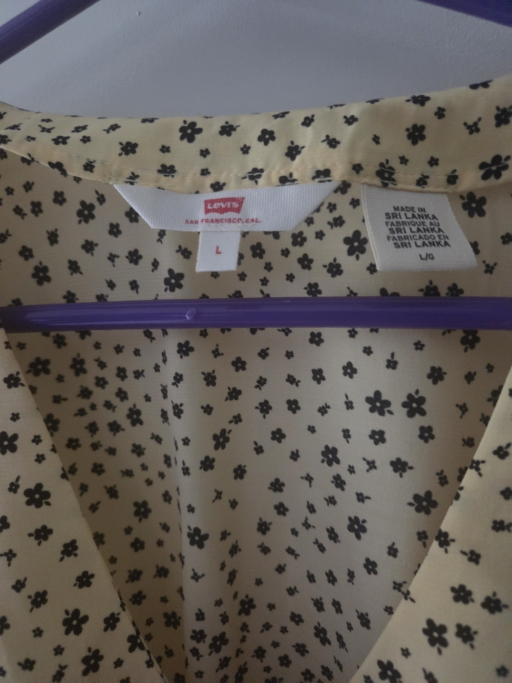 Levi's Yellow Long-Sleeve Polka Dot V-Neck Blouse - Picture 3 of 5